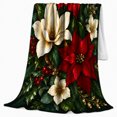 thumbnail image 2 of Ornate Poinsettia Berries Gold Leaves, Festive Holiday Scene, Warm Flannel Blanket for Living Room and Family Room, Art Lovers Housewarming Gift, Festive Home Decor, 2 of 9
