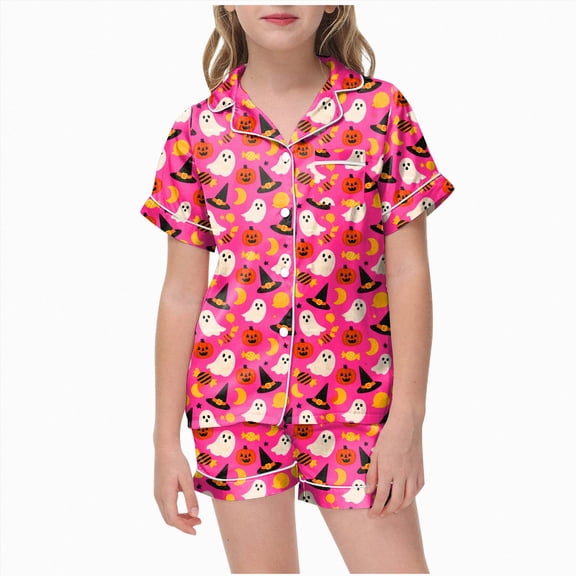 Leey-World Halloween Pajamas for Girls Toddler Kids Halloween Pajamas Baby Girl Ghost Pjs Set Satin Silk Jammies Pjs for Girls 2T 3T 4T 5T 6T 7T 8T