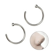 2 pcs Unisex Surgical Titanium Steel Open Nose Ring Hoop Nose Piercing Stud 10mm (Silver)