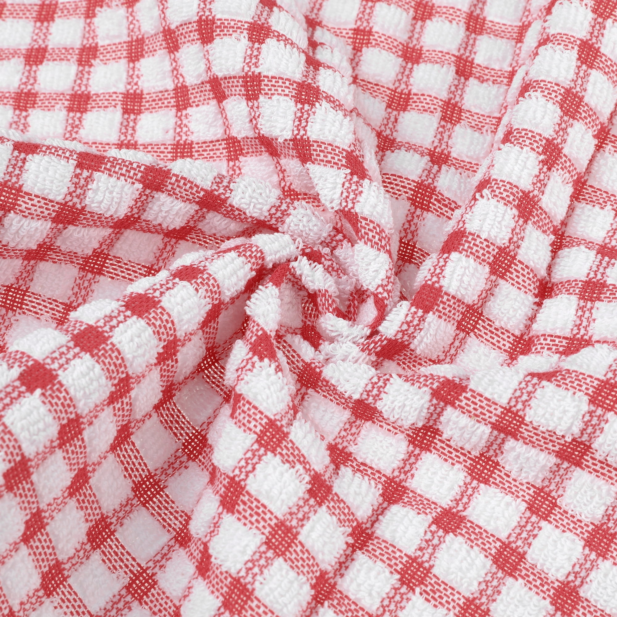 Unique Bargains Cotton Checked Hand Towels Dishcloths Set Dish Kitchen Towels Pack of 12 Red 12" x 12"