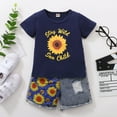 thumbnail image 2 of Dooleck Toddler Baby Girl Denim Outfit Stay Wild Shirt Tops Sunflower Shorts Clothes, 2 of 8