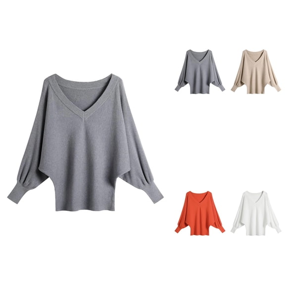 Batwing Sweater Deep V Neck Loose Fitting Oversized Pullover Top