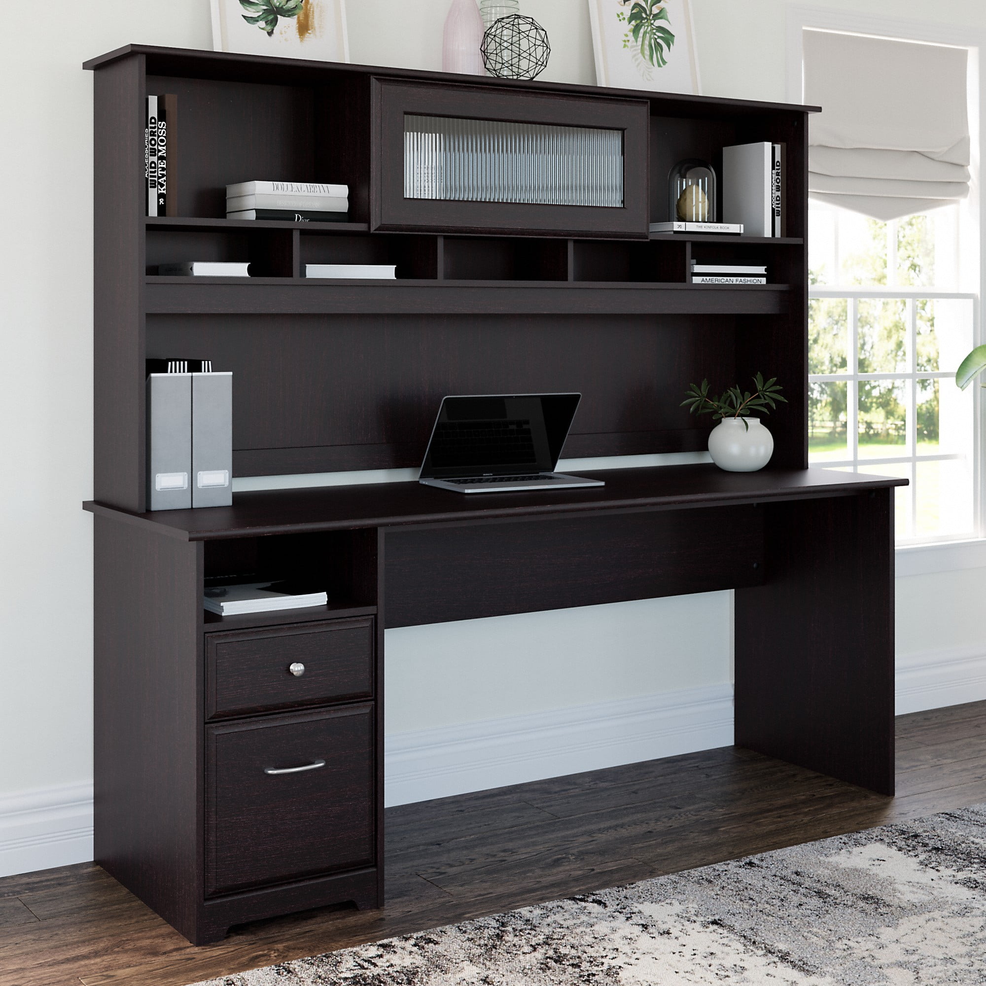 Bush Furniture Cabot 72" Computer Desk with Storage, Espresso Oak