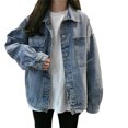thumbnail image 3 of Abrigo de jean Mujer Chaqueta con botones de bolsillo de manga larga Chica Primavera Casual Top, 4XL Inevent AP001443-07B, 3 of 7