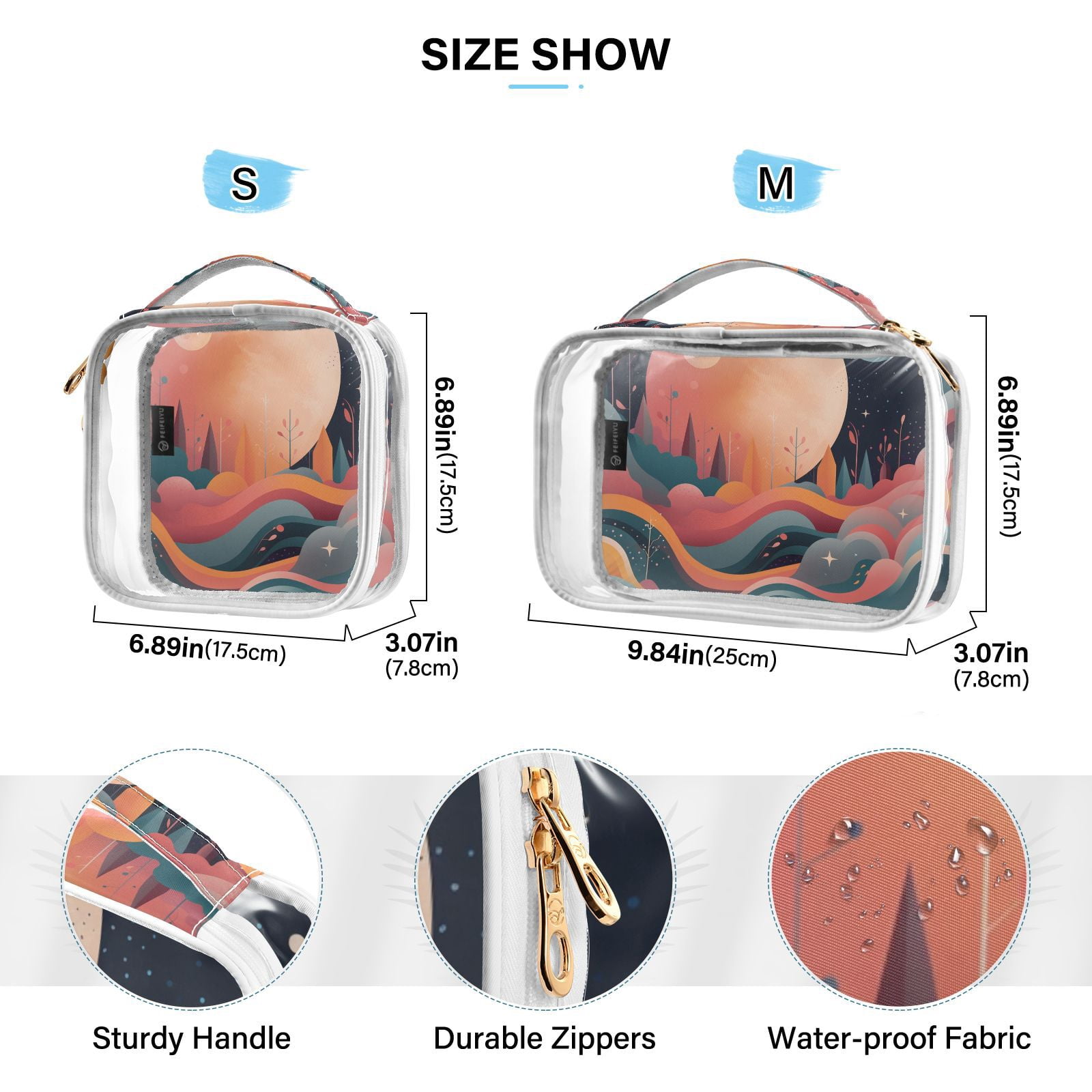 Clear Makeup Bags with Handle Large Opening 2 Pack Set Toiletry Bag Quart Size Bag, for Women Man Traveling Travel Essentials, Toiletries and Other. Illustration