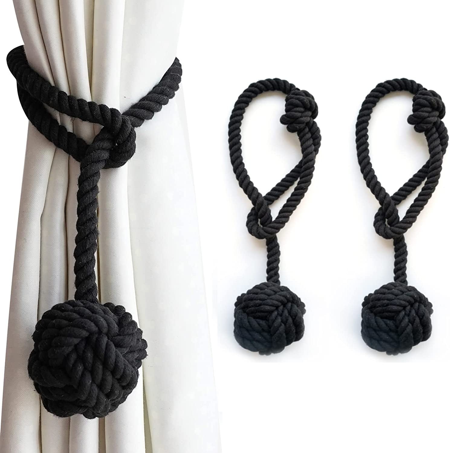 2 Pack Outdoor Curtain Tiebacks Rope, Natural Cotton Curtain Rope