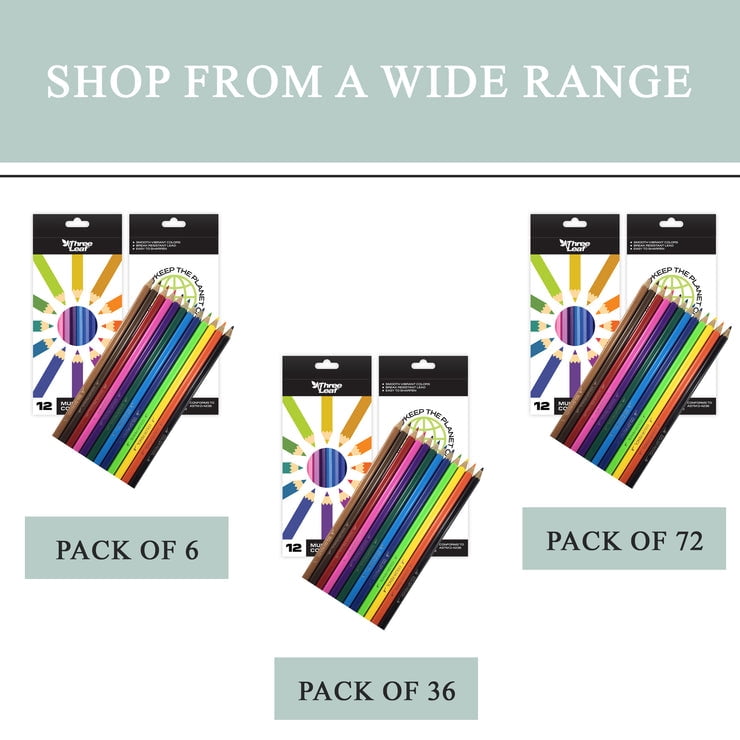 Three Leaf 12-Count Pre-Sharpened Color Pencil Set, Pack Of 72, Assorted Colors, Coloring Pencils, Classroom Set, School Supplies For Kids