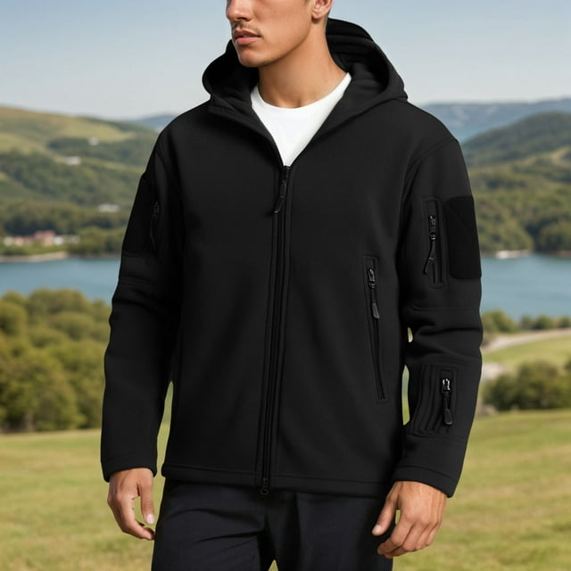 MHFRRA Chaqueta con Capucha para Exteriores, Cálida, Resistente Al Viento, Suave, Térmica, con Capucha para Clima Frío Negro