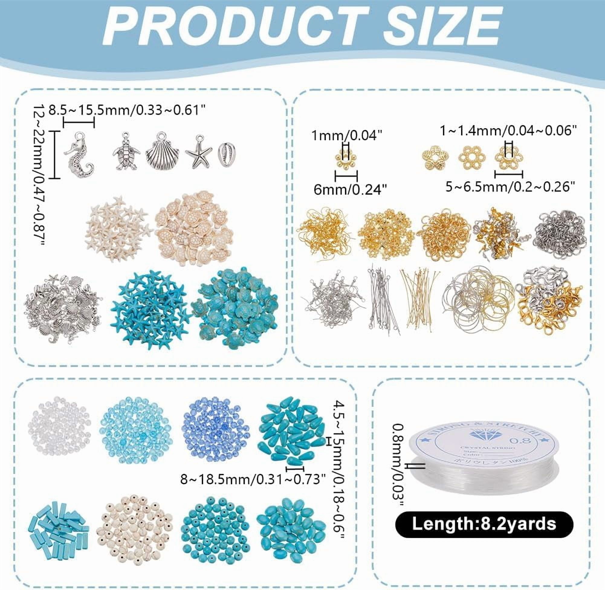 1115 Pcs Turtle Turquoise Earring Making Kit Including Starfish Beads Sea Turtle Beads Flower Bead Caps Open Jump Rings with Elastic Thread for Jewelry Necklace Earring Making Mixed Color 1set
