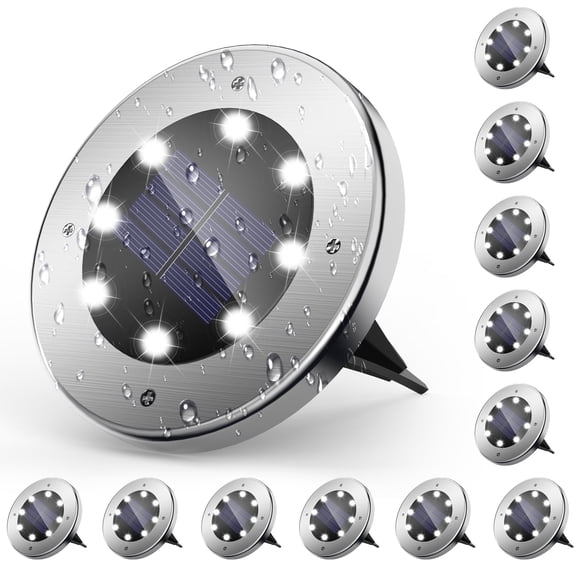 CHARKEE 12 Pack Solar Ground Lights, 8 LED Disc Outdoor Solar Light for Pathway Walkway Yard Garden Decor
