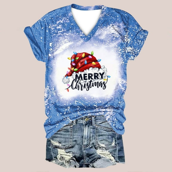 Herrnalise Women's Classic-Fit 100% Cotton Short-Sleeve T-Shirt Women Casual Print Christmas Loose Short Sleeve V-Neck Tops