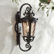 John Timberland Casa Marseille Vintage Rustic Outdoor Wall Light Fixture Veranda Bronze 19" Champagne Hammered Glass for Post Exterior Barn Deck House