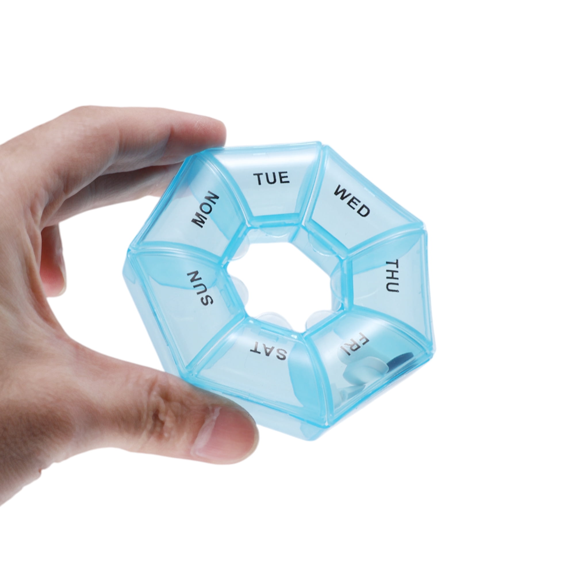 Unique Bargains Lightweight 7 Grids Polygonal Pill Case Clear Blue