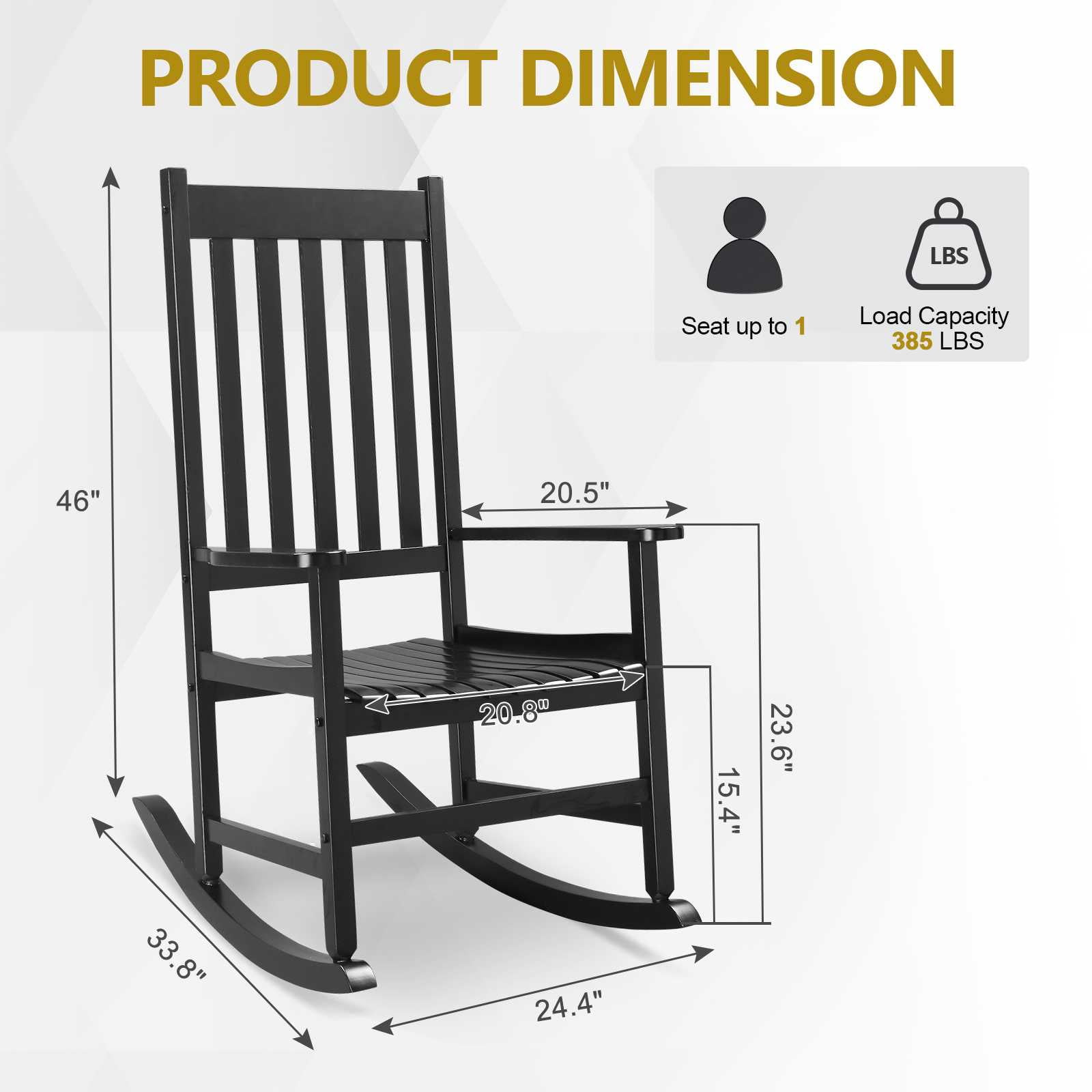 Ktaxon Wooden Rocking Chair, Wood Rocker, Patio  Chair, Wooden Rocker, Wood Chair for Outdoors and Indoors, Patio Lawn, Yard, Black
