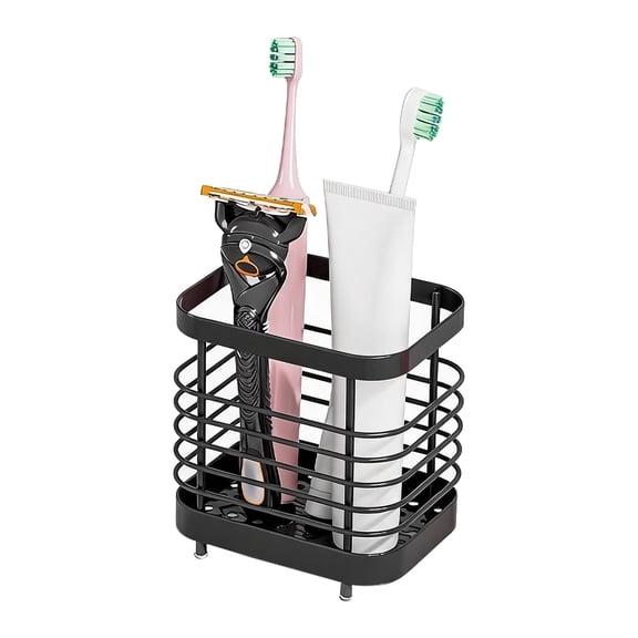 HEYMKGO Toothbrush Holder - Stainless Steel Single Groove Bathroom Organizer with Tray,Compact Stand for Electric Toothbrushes, Toothpaste Holder for Bathroom Countertop (Black Small Size)