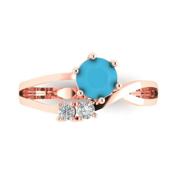 Clara Pucci 14K Rose Gold 0.87ct Turquoise Three-Stone Ring for Women