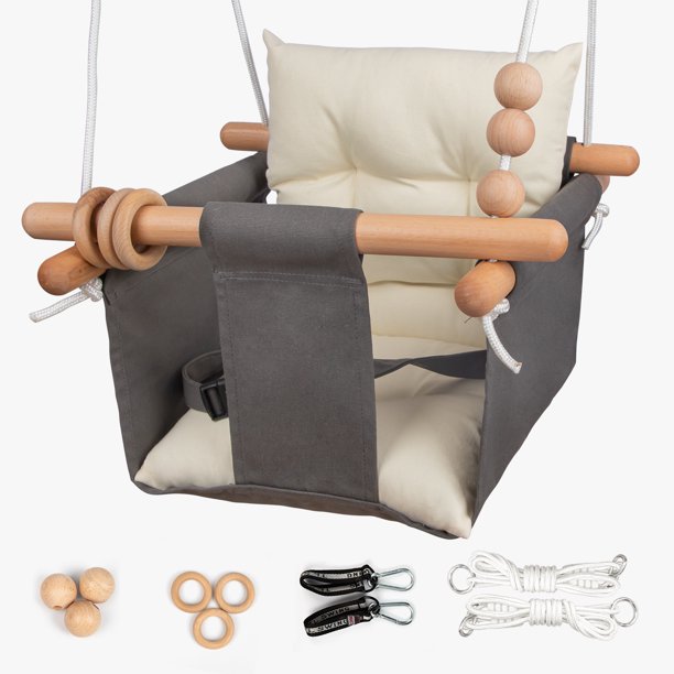 Baby Swing Outdoor Indoor Toddler Swing Seat with Safety Belt, Canvas