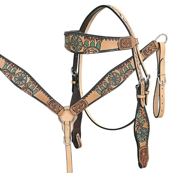 HILASON Western Horse Headstall Breast Collar Leather Tan