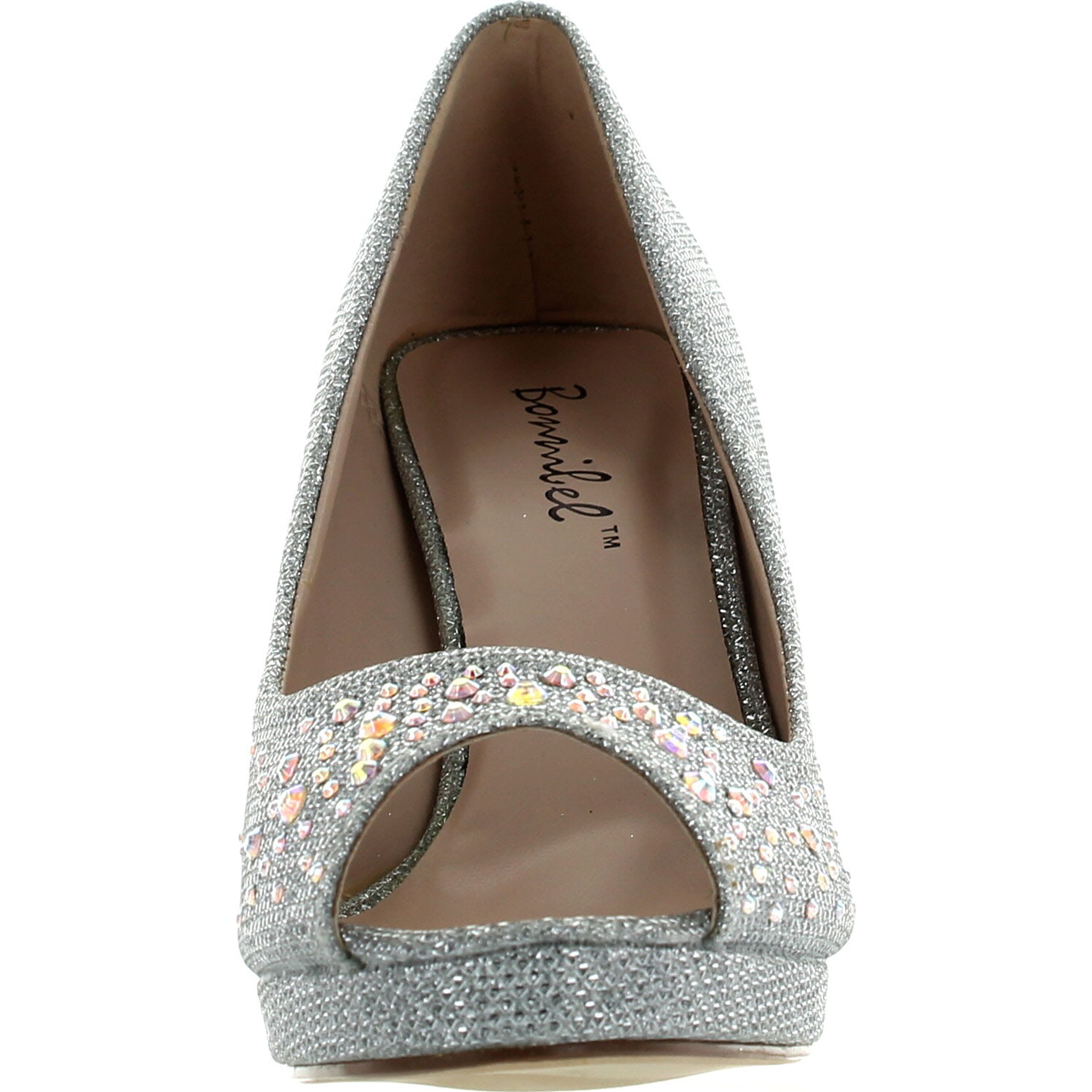 Bonnibel Olga-7 Round Toe Glitter Mesh Rhinestone Studded