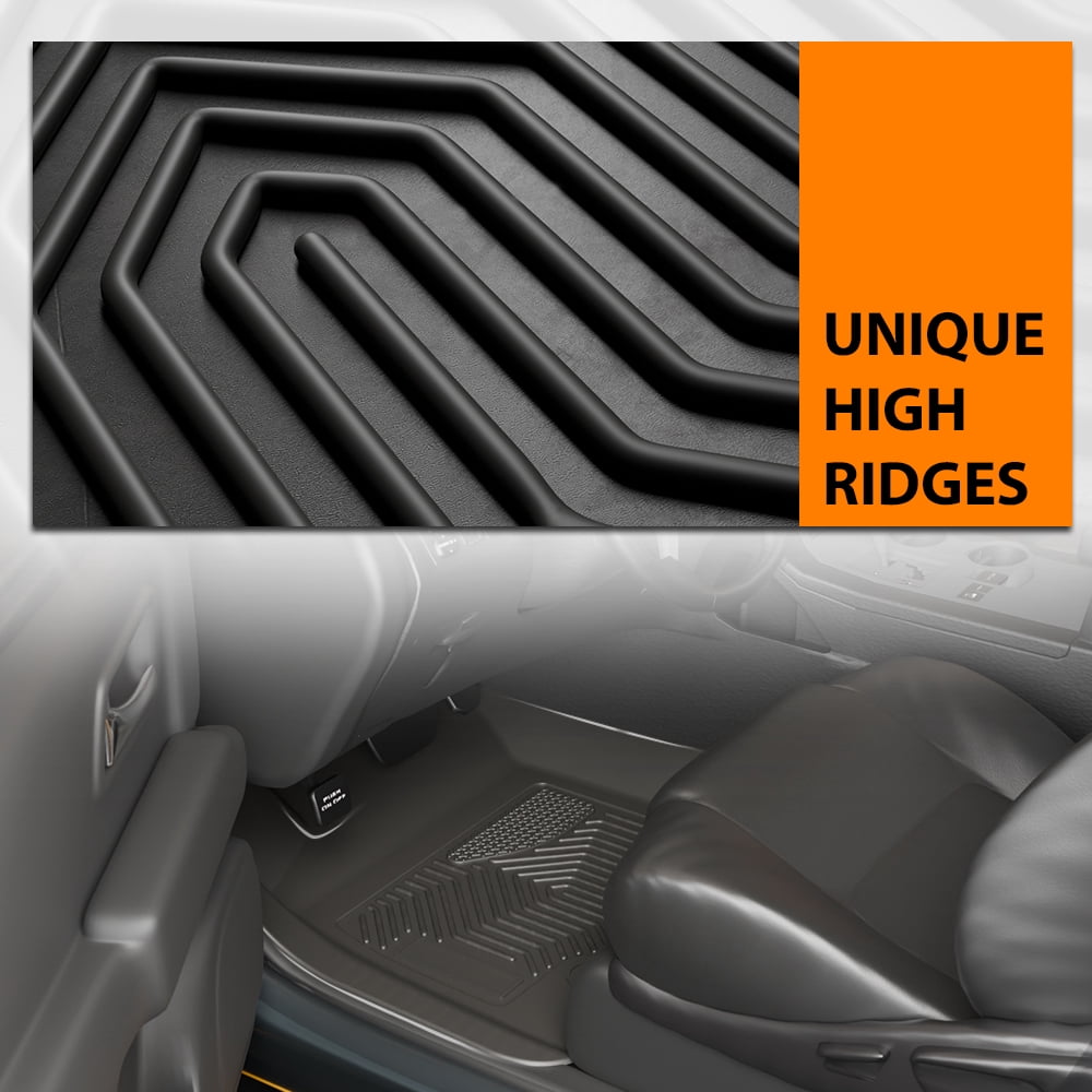 3Pcs Floor Mats TPE All Weather Full Cover Protection Black Fit for 2007-2013 Chevy Silverado/2007-2014 GMC Sierra 1500