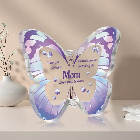 KAAYEE Engraved Acrylic Butterfly Plaque Gift for Mom, Unique Mother's Day Gift, Birthday Gift for Mom from Daughter and Son -4.5x 3.9 inches - Mom Christmas Gift, Thanksgiving Gift
