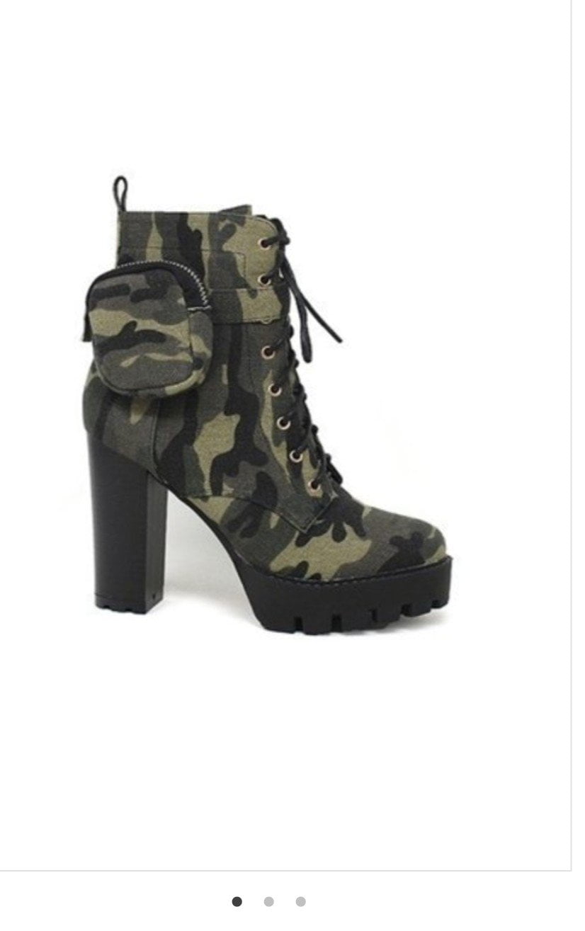 army fatigue high heel boots