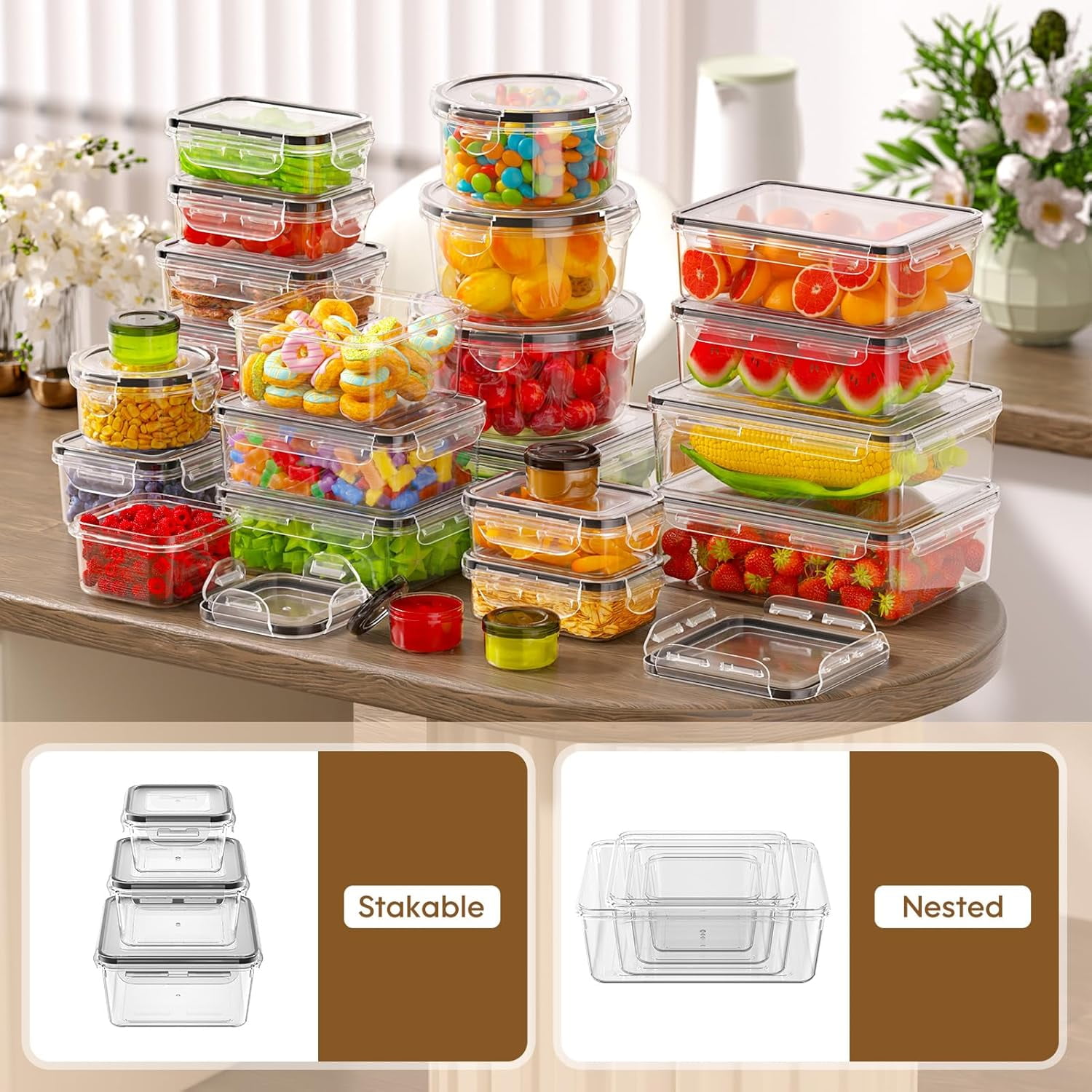 70 PCS Food Storage Containers with Lids Airtight Leak Proof Meal Prep Set BPA-Free Plastic Microwave Safe
