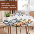thumbnail image 4 of Orange Fall Pumpkins Round Tablecloth, Fitted Table Cover with Elastic for 45"-54" Round Tables, Eucalyptus Leaves Country Farmhouse Table Cloth Outdoor Indoor Dinning Party Waterproof Tablecloths, 4 of 7