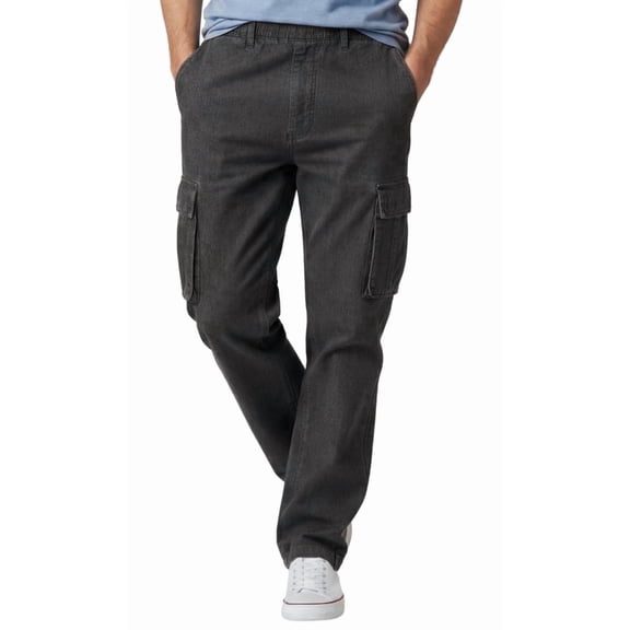 Turtle Bay New York Men’s Pull-On Denim Jeans, Elastic Waist, Double Cargo Pockets, Comfortable Stretch Fit