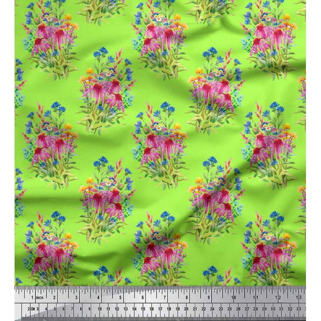 Soimoi Rayon Fabric Leaves & Floral Print Fabric by the Yard 42 Inch Wide