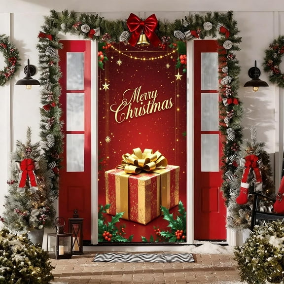 35 X 72 Inch Christmas Door Cover Christmas Door Curtain Christmas Day Door And Wall Decoration Festival Party Decoration