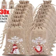 thumbnail image 2 of 30/1 piezas Bolsa de lino con cordón para Navidad, bolsa de regalo para dulces, regalo de Navidad, pulsera, embalaje de joyas, bolsa con cordón, patrón de Papá Noel, 2 of 5