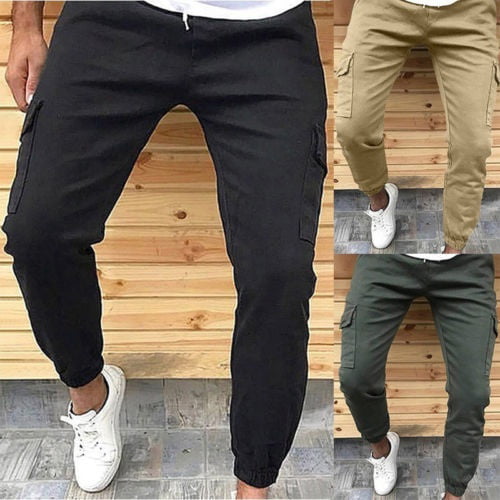 Men/'s Slim Fit Urban Straight Leg Trousers Casual Pencil Jogger Cargo Pants