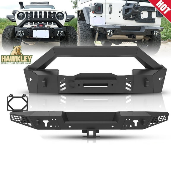 HAWKLEY Front & Rear Bumper Compatible for 2018-2022 Jeep WRANGLER JL 2*D-Rings