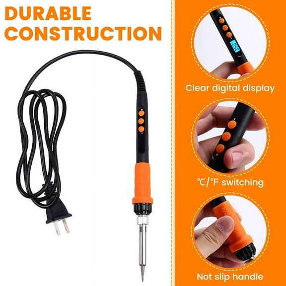 90W Internal Heating Electric Soldering Iron LED Digital Display with Switch Temperature Control Orange US Plug