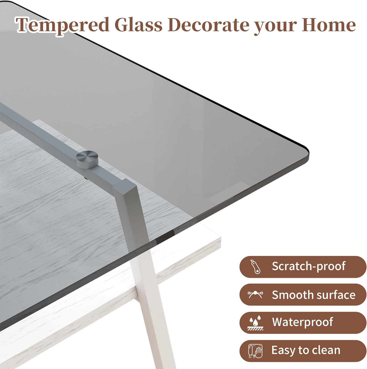 Holaki Glass Coffee Table, Rectangle Tempered Glass Table, 2-Tier Center Table  with Clear Tempered Glass Top Metal Leg, Mordern Home Office Furniture