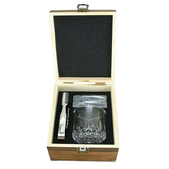 Whiskey Stones and Whiskey Glass Gift Set, 8 Whisky Stones 1 Crystal Whisky Glasses in Wooden Box