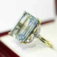 thumbnail image 2 of 3Ct Emerald Lab-Created Aquamarine Women's Solitaire Ring 14K Yellow Gold Plated, 2 of 5