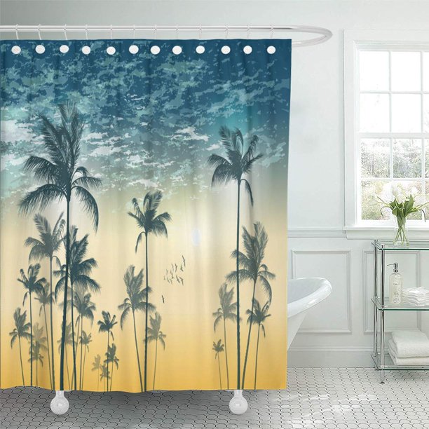 Cynlon Silhouette Of Tropical Palm Trees At Sunset Or Sunrise Bathroom Decor Bath Shower Curtain 66x72 Inch Walmart Com Walmart Com