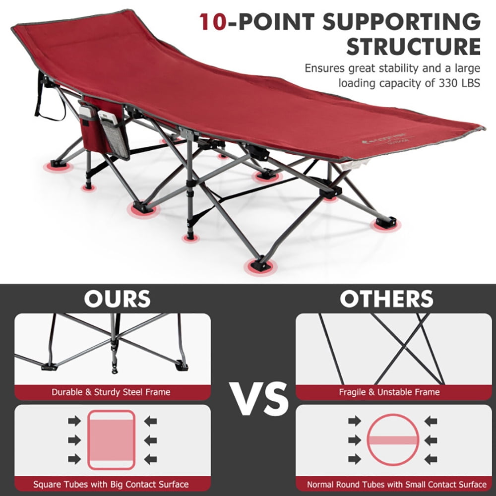 Aimee Lii Folding Retractable Travel Camping Cot with Mattress and Carry Bag, Outdoor Portable Camping Bed for Sleeping Hiking Travel, Red