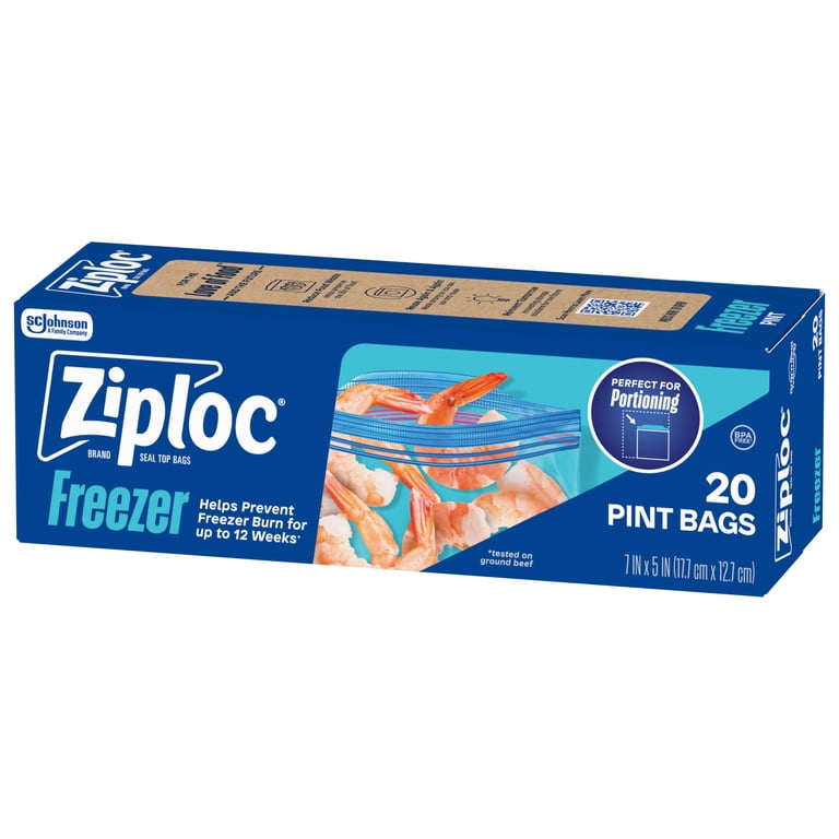 2 pack) Ziploc Brand Pint Freezer Food Storage Bags, School