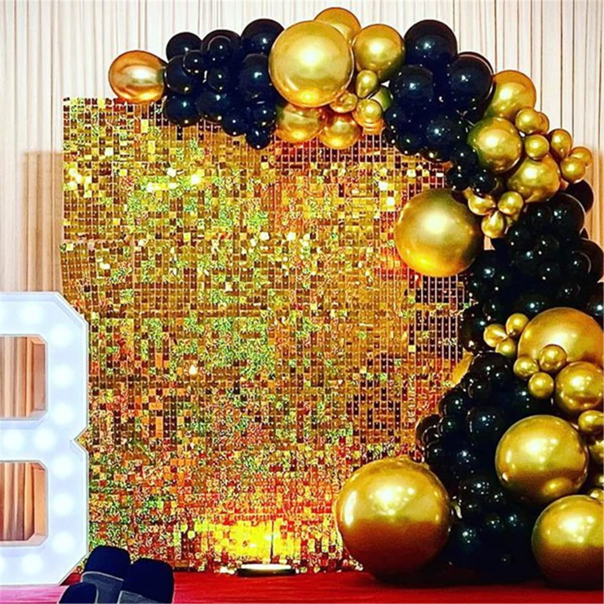 Panneaux Muraux Carrés Paillettes Dorées - Lot De 12 - Décoration Fête & Anniversaire