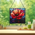 thumbnail image 2 of Poppy Flower Stained Glass Panel Suncatcher Square Window Hanging, 8 Inch Real Glass Decorative Art Sun Catcher for Home, Gift, and Garden Decor 78OR10, 2 of 6