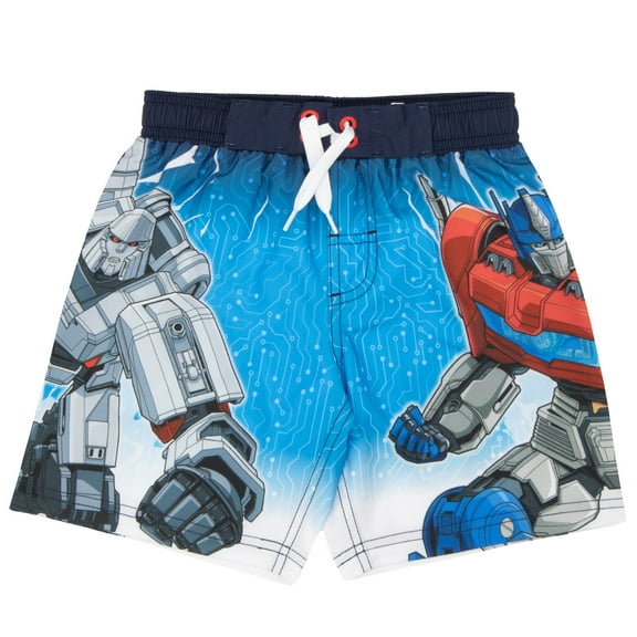 Transformers Boy's Drawstring Swim Trunks - Optimus Prime Print Bathing Suit - Quick Dry Swim Shorts for Kids (4-12)