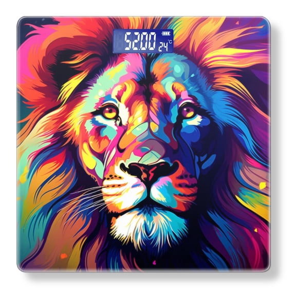 High Precision Body Weight Scale Smart Bathroom Scales with Large LCD Display(400lbs),Decorative for Bedroom-Colorful Lion Face Portrait Vector Illustration Art