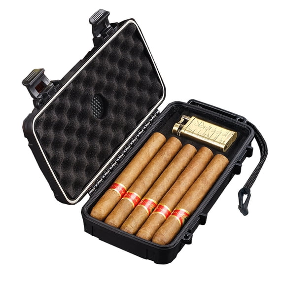 Waterproof Travel Cigar Humidor Case, 5 Cigars Holder, with Humidifier Disc, Crush-Proof Airtight Carrying Container Box (Case Only)