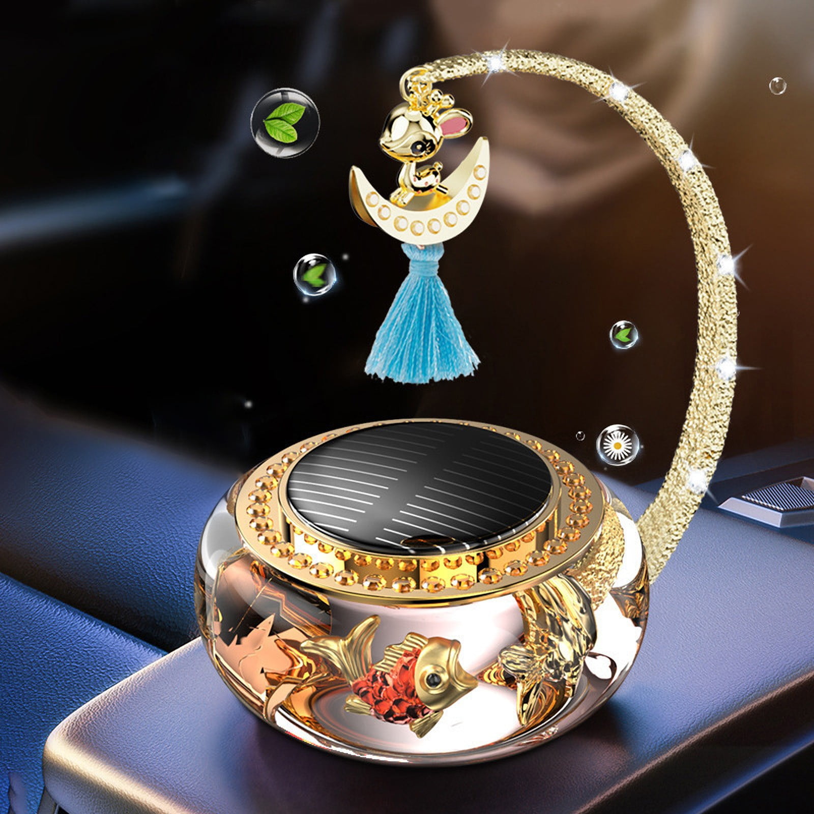 SNGMN Solar Powered Car Air Freshener, 50ml Rotating Aromatherapy Diffuser with Essential Oils, Auto Center Console Decor & Odor Eliminator for Men & Women