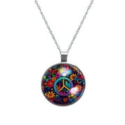 Peace symbol Stunning Glass Circular Pendant Necklace - Fashionable and Elegant Necklaces for Women