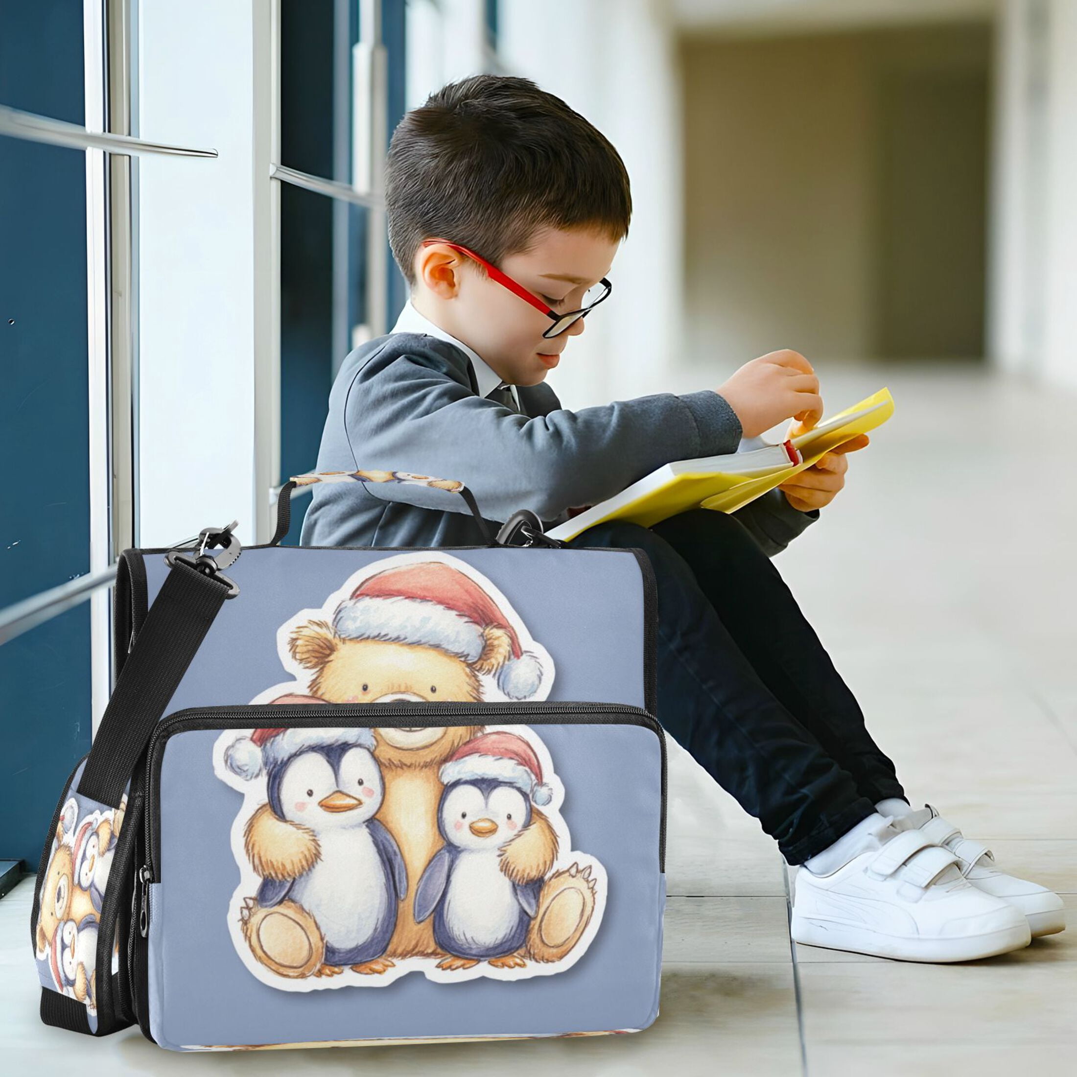 Zipper Binder 3 Rings Stationery Office Files Daily Organizer File Folder Storage Bag Brown Bear Penguin Fridge Magnet