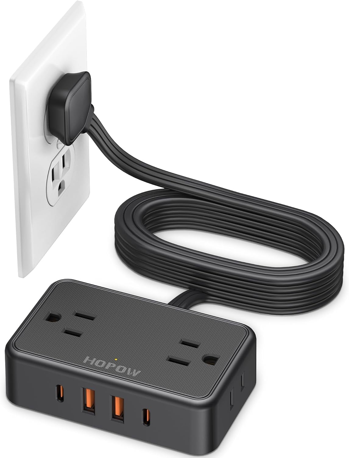 RGHJAR-Flat Plug Extension Cord, 6 Ft Ultra Thin Power Strip, 4 AC Wide Spaced outlets and 4 USB (2 USB-C) Ports, No Surge Protector for Cruise Ship, Travel, Dorm Room Essentials (Black)